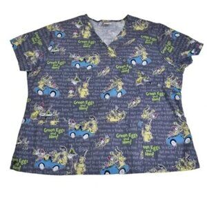 Dr. Seuss Green Eggs and Ham Scrub Top Shirt Gray Size XL